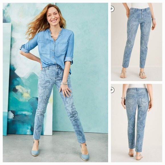 Chico's Denim - Chico's So Slimming Paisley-Print Girlfriend Slim Leg Ankle Jeans. Size …